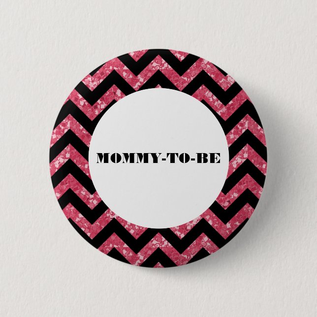 Rosa Chevron Glitter Baby Shower Button Knapp (Framsida)