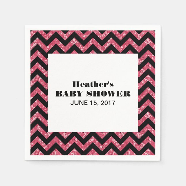 Rosa Chevron Glitter Baby Shower Napkins Pappersservett (Framsidan)