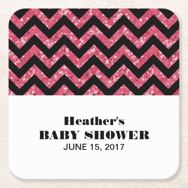Rosa Chevron Glitter Baby Shower Underlägg Papper Kvadrat (Framsidan)
