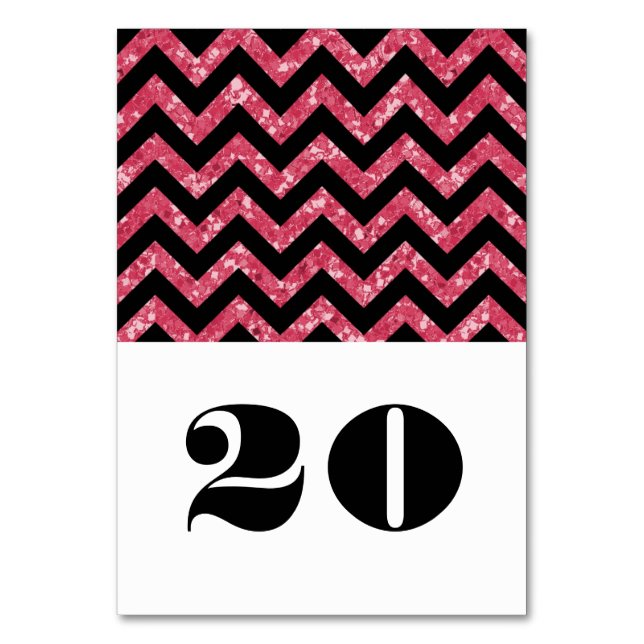 Rosa Chevron Glitter Bord Card Bordsnummer (Framsidan)