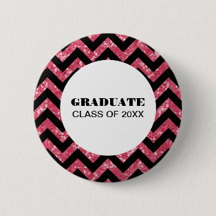 Rosa Chevron Glitter Studenten Button Knapp