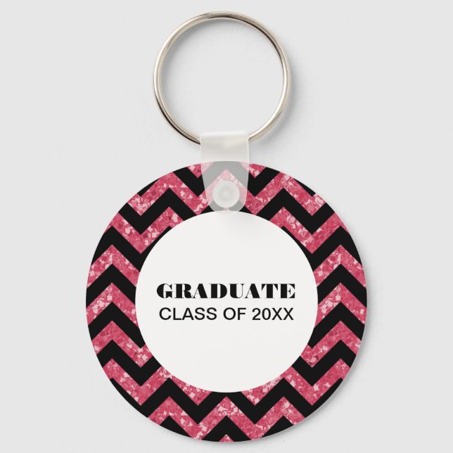 Rosa Chevron Glitter Studenten Keychain Nyckelring (Framsida)