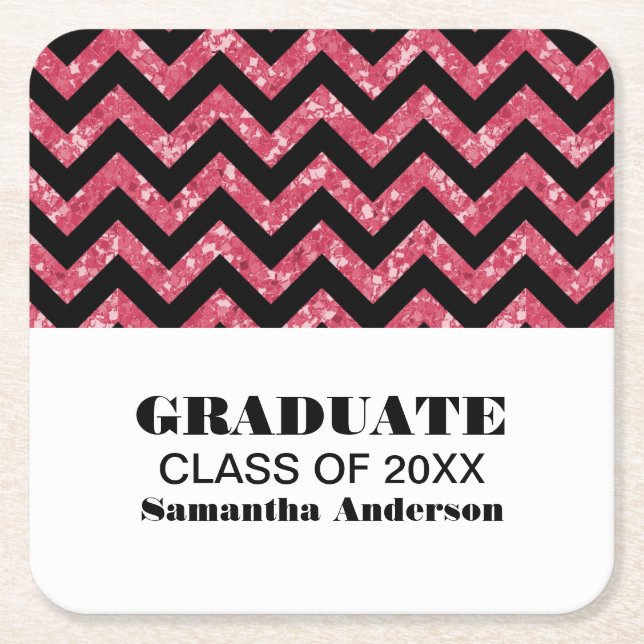 Rosa Chevron Glitter Studenten Underlägg Papper Kvadrat (Framsidan)