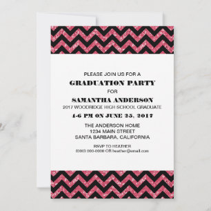 Rosa Chevron Glitter Studentfest Inbjudan