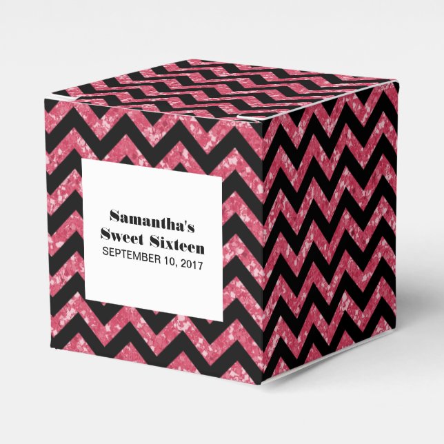 Rosa Chevron Glitter Sweet 16 Favor Boxes Presentaskar (Framsidan Sidan)
