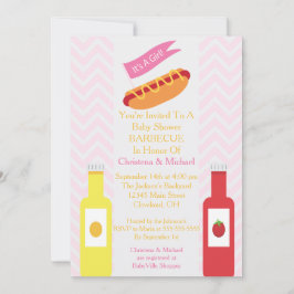 Rosa Chevron Hotdog BBQ Baby Shower-inbjudan Inbjudningar