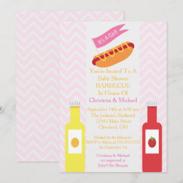 Rosa Chevron Hotdog BBQ Baby Shower-inbjudan Inbjudningar