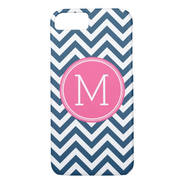 Rosa Chevron Mönster Anpassningsbar Monogram Case-Mate iPhone Skal (Baksida)