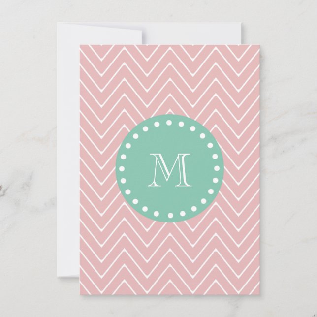 Rosa Chevron Mönster | Mint Grönt Monogram (Framsida)