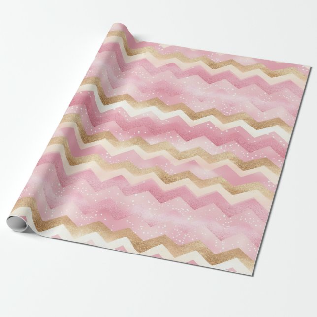 Rosa Chevron Mönster Presentpapper (Utrullad)