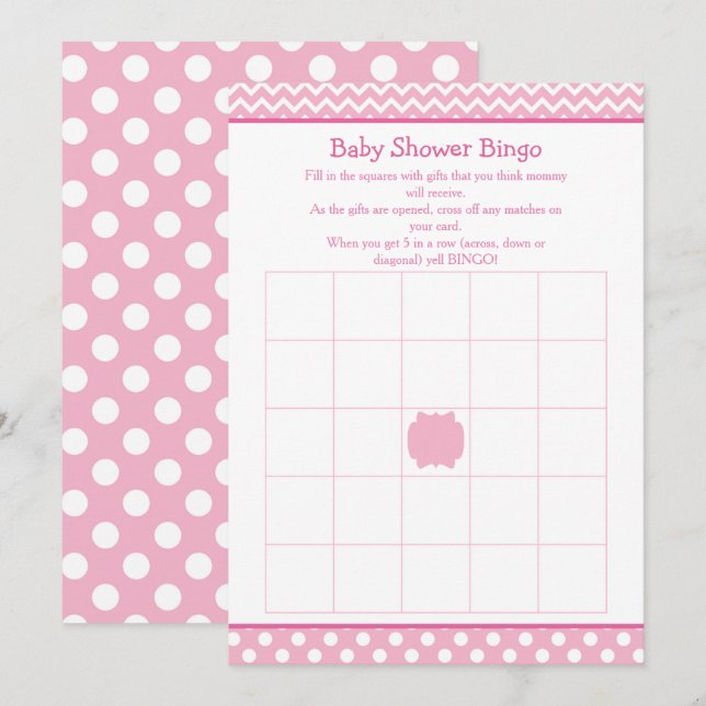 Rosa Chevron och Polka Dot Baby Shower Bingo Inbjudningar (Fram/baksida)