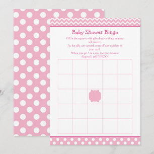 Rosa Chevron och Polka Dot Baby Shower Bingo Inbjudningar