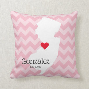 Rosa Chevron Personlig New Jersey Familjenamn Kudde