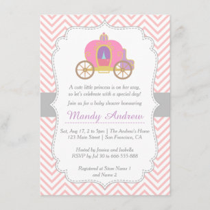Rosa Chevron, Prinsessvagn, Flick Bebis Shower Inbjudningar