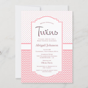 Rosa Chevron Rand Polka dots Twillingars Baby Show Inbjudningar