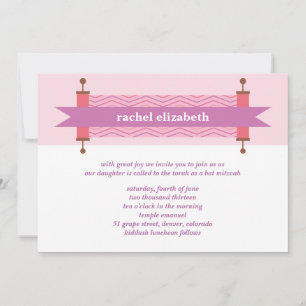 Rosa Chevron Torá Bat Mitzvah-inbjudan Inbjudningar