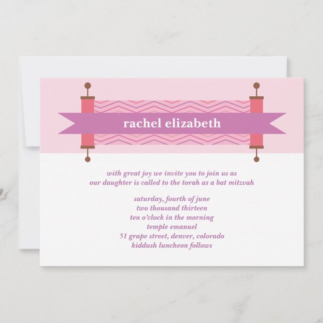 Rosa Chevron Torá Bat Mitzvah-inbjudan Inbjudningar (Framsida)