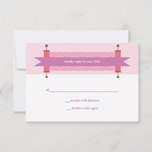 Rosa Chevron Torah Bat Mitzvah RSVP-kort OSA Kort (Framsida)
