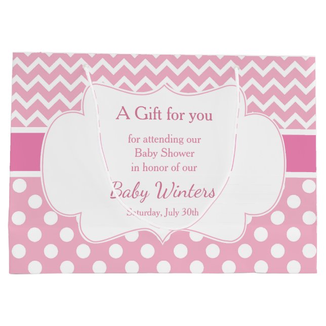 Rosa Chevron & White Polka dots Baby Shower Party (Baksidan)