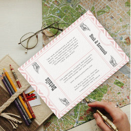 Rosa Chevron Zig Vintage Modern Biljett Bröllop Tilläggskort