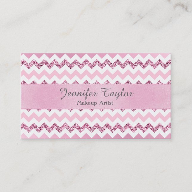 Rosa Chevron Zigzag Glitter Affärskorten Visitkort (Framsida)