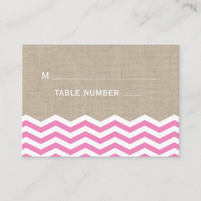 Rosa Chevrons on Burlap Place Card Placeringskort (Framsida)