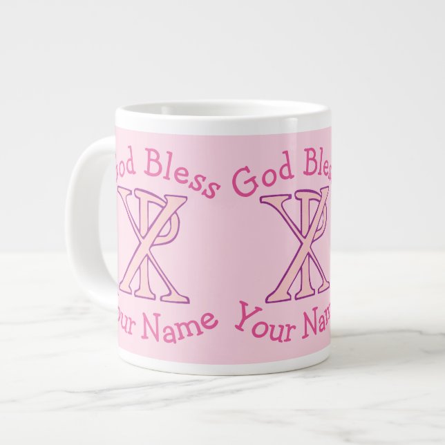 Rosa Chi Ro Christian Kor på Rosa Personlig Jumbo Mugg (Framsida vänster)