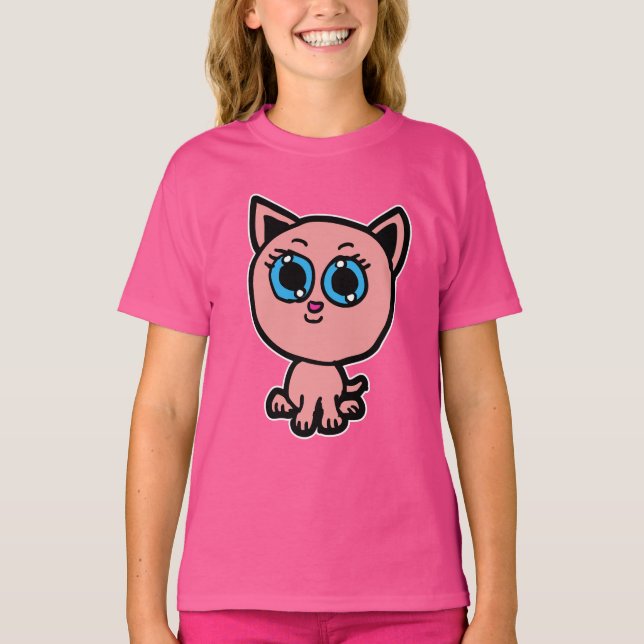 Rosa Chibi Kitty T Shirt (Framsida)