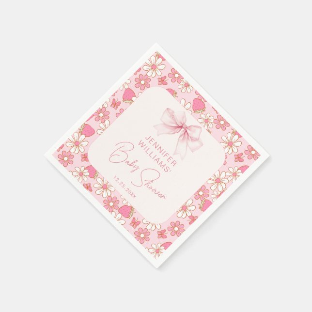 Rosa Chic Berry Sweet Bow Flicka Shower Papper Pappersservett (Hörn)