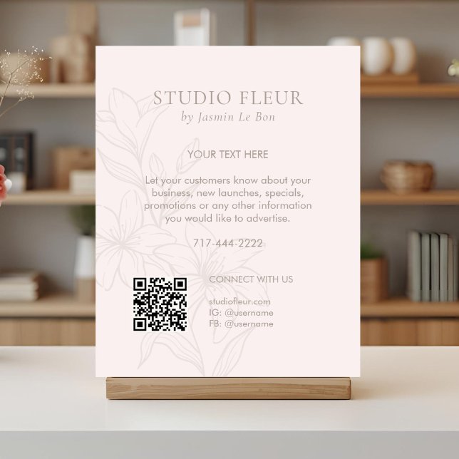  Rosa | Chic Blommigt text Befordra QR Poster (Skapare uppladdad)