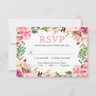 Rosa Chic Blommigt Utandning Bröllop OSA Kort