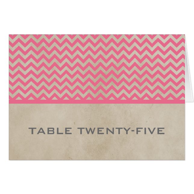 Rosa Chic Chevron Bordsnummer Card Hälsningskort (Framsidan Horizontal)