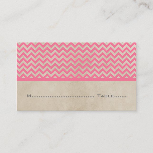 Rosa Chic Chevron Place Card Placeringskort (Framsida)