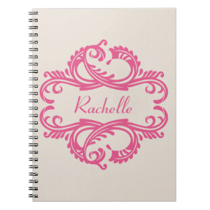 Rosa Chic Damask - bärbar dator Anteckningsbok Med Spiral