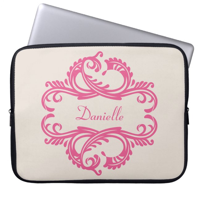 Rosa Chic Damask Laptop sleeve (Framsidan)