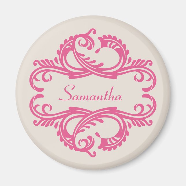 Rosa Chic Damask Magnet (Framsidan)