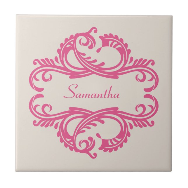Rosa Chic Damask Tile Kakelplatta (Framsidan)