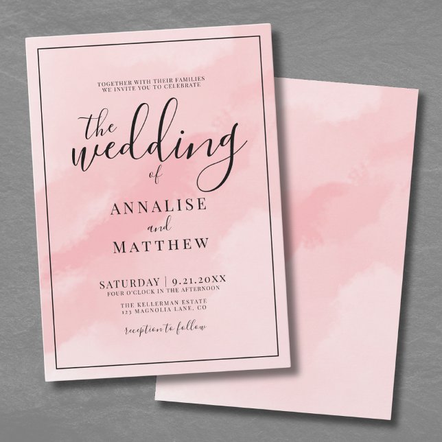  Rosa Chic Enkel Elegant Vattenfärg Bröllop Inbjudningar (Chic Simple Elegant Watercolor Blush Pink Wedding Invitation)