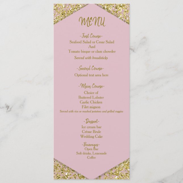 Rosa Chic Guld Glitter Flingor Glam Bröllop   Meny (Framsida)