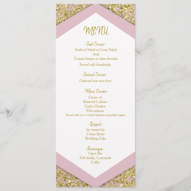 Rosa Chic Guld Glitterflagor Glam Bröllop M Meny (Framsida)