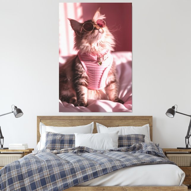 Rosa: Chic Katt i Stil Canvastryck (Insitu (sovrum))