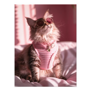 Rosa: Chic Katt i Stil Fototryck