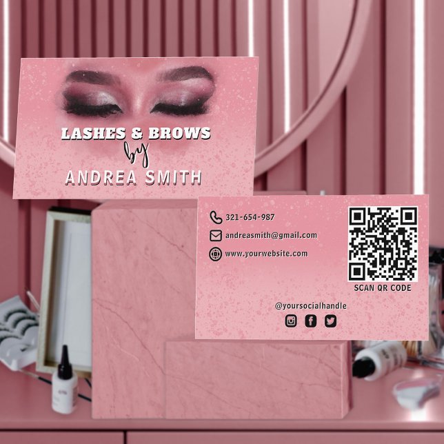  Rosa Chic Lash Brows Makeup Artist QR-kod Visitkort (Skapare uppladdad)