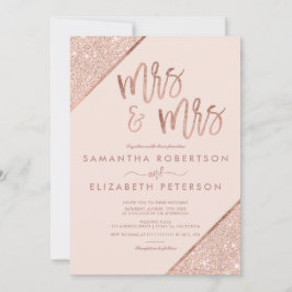 Rosa chic lesbiskt bröllop för rosa guld- inbjudningar