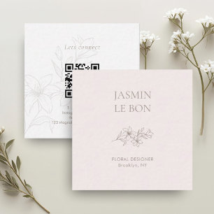 Rosa Chic Minimal Blommigt fyrkantsblanksteg QR B Fyrkantigt Visitkort