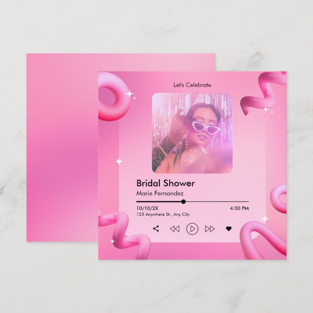 Rosa chic musikspellista omfattar fotomöhippa inbjudningar (Fram/baksida)