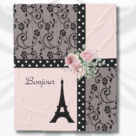 Rosa Chic Prickig Paris Bonjour Filta Fleecefilt