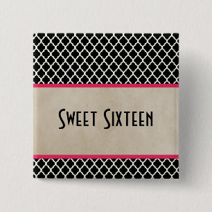 Rosa Chic Quatrefoil Sweet 16 Button Knapp