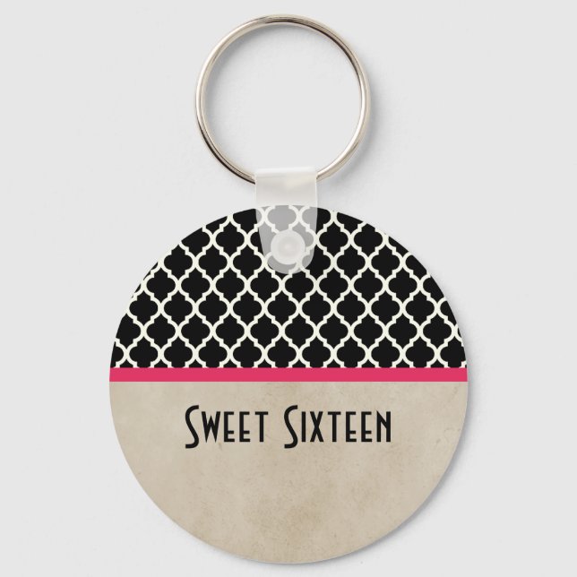 Rosa Chic Quatrefoil Sweet 16 Keychain Nyckelring (Framsida)