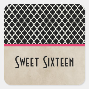 Rosa Chic Quatrefoil Sweet 16 Stickers Fyrkantigt Klistermärke